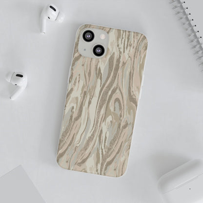 Neutral Marble Swirl Flexi Phone Case — Beige Abstract Protective Cover