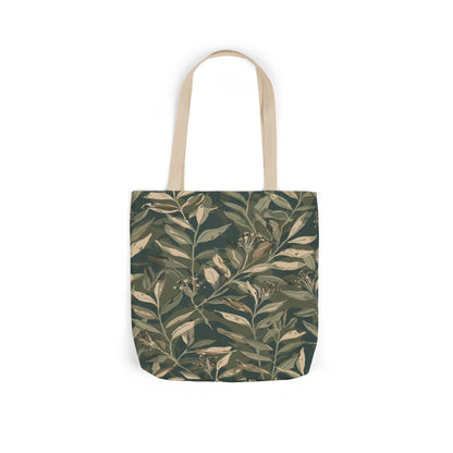 Botanical Leaf Canvas Tote — Green Vintage Foliage Market Bag
