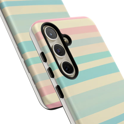 Pastel Striped Tough Phone Case – Protective Retro Rainbow Design