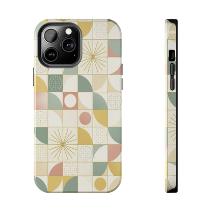 Retro Geometric Tough Phone Case — Pastel Midcentury Pattern