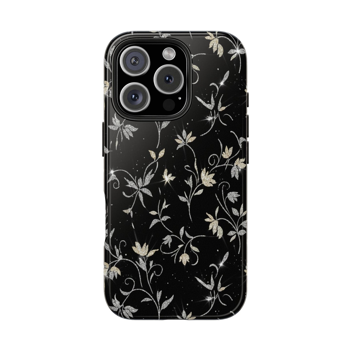 Floral Noir Tough Phone Case — Vintage Black Botanical Protective Cover