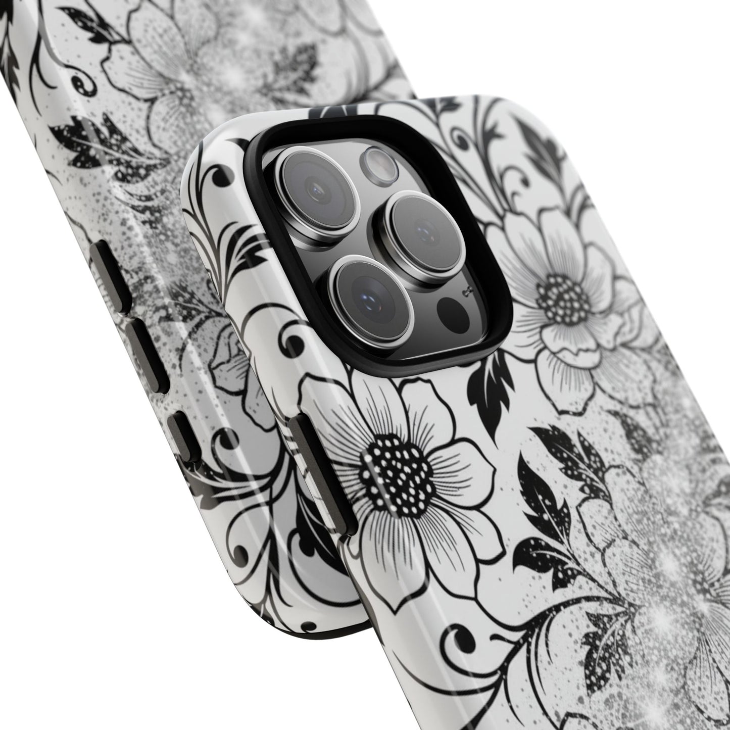 Floral Lace Phone Case — Black & White Vintage Flower Protective Case