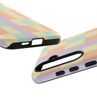 Pastel Checkered Phone Case — Retro Stripe Tough Case