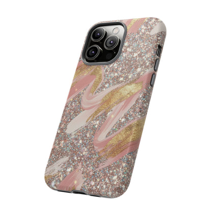 Glitter Blush Marble Phone Case — Pink Gold Swirl Tough Case