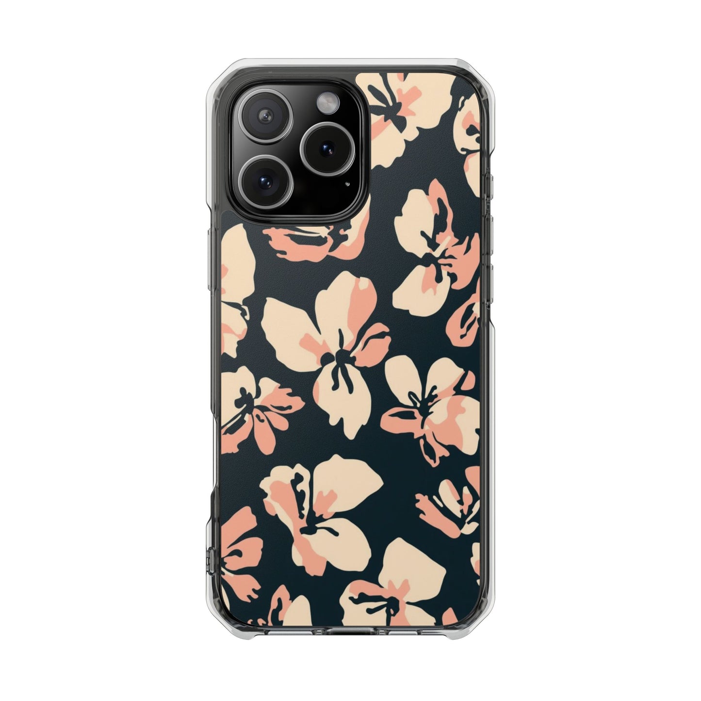 Clear Magnetic Phone Case — Peach Floral Impact Protection