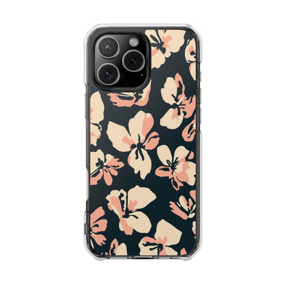 Clear Magnetic Phone Case — Peach Floral Impact Protection