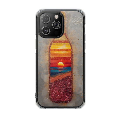 Clear Magnetic Phone Case — Sunset Bottle Beach Art