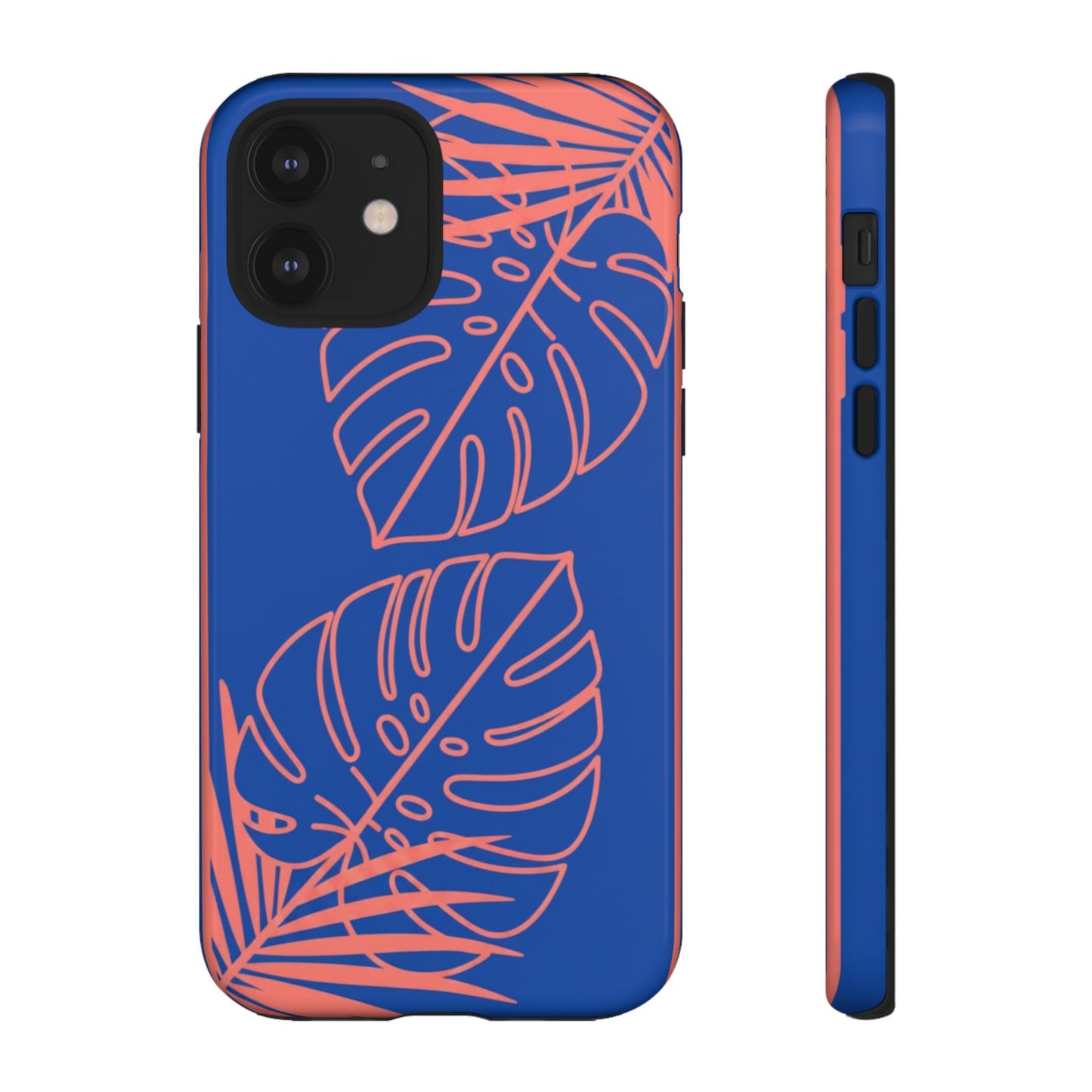 Tropical Monstera Phone Case — Blue & Coral Leaf Protective Cover