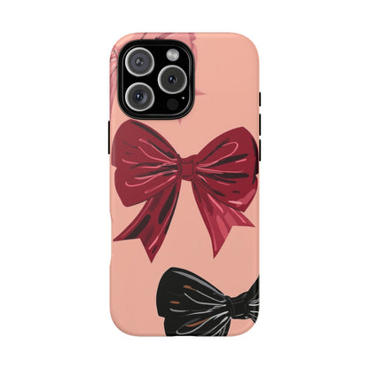Bow Pattern Tough Phone Case — Pink, Red & Black Decorative Bows
