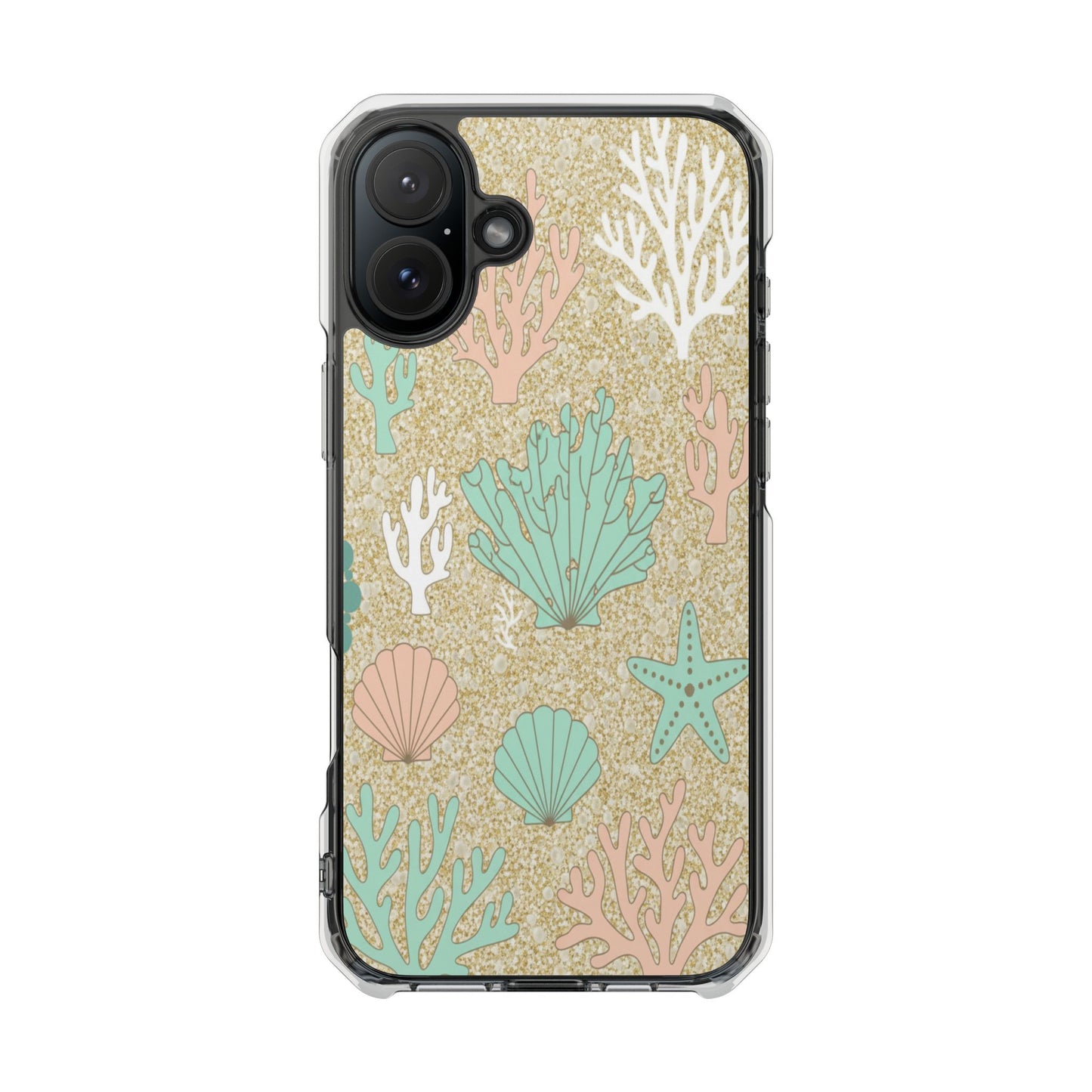 Clear Magnetic Phone Case — Pastel Seashell & Coral Beach Design