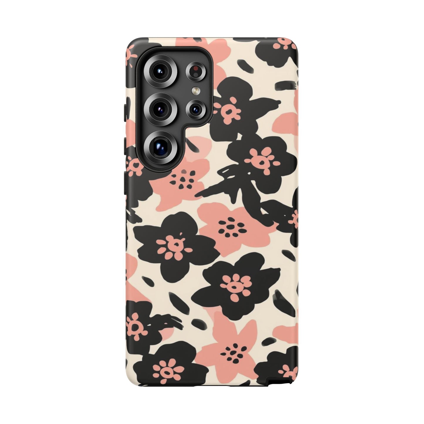Floral Phone Case — Pink & Black Retro Blossom Protective Cover