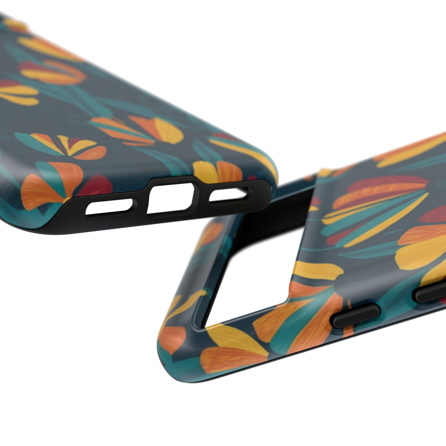 Floral Retro Teal Tough Phone Case — Vibrant Orange & Mustard Blooms