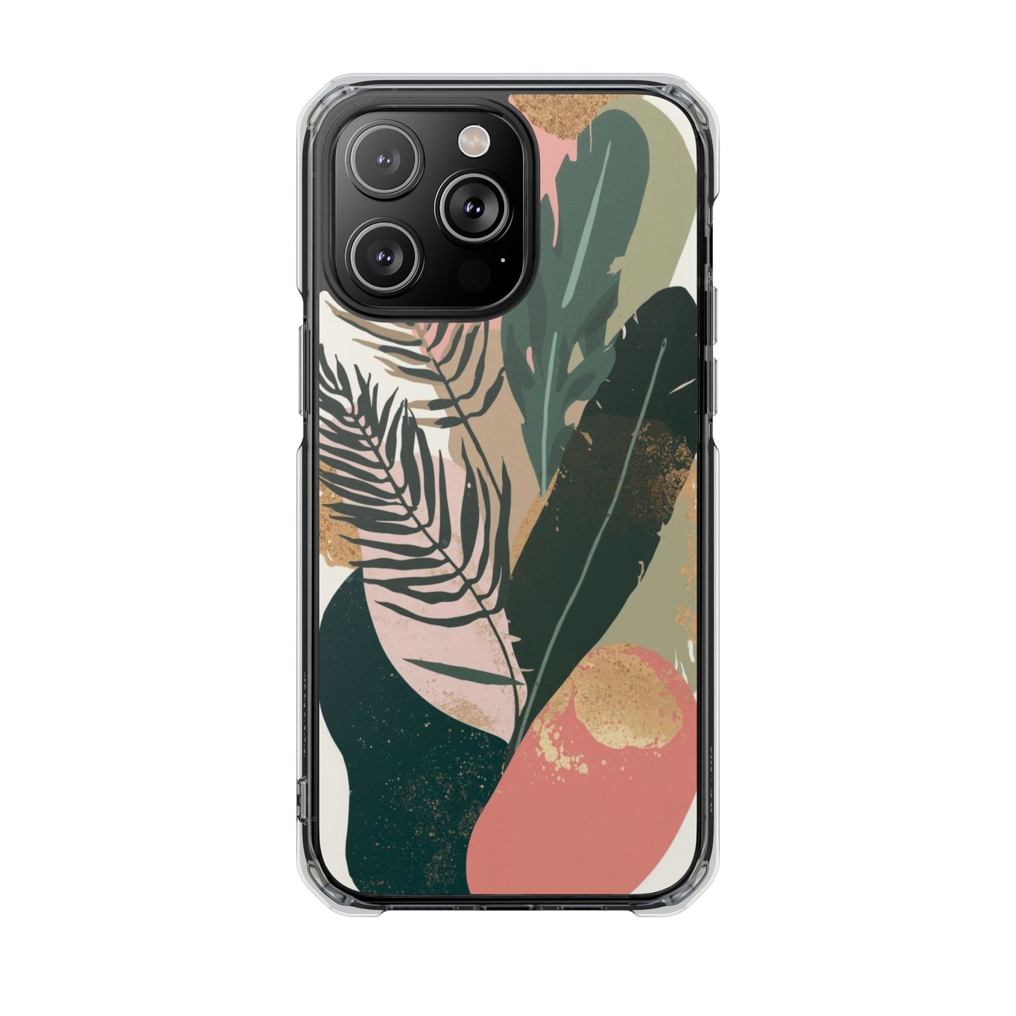 Clear Magnetic Phone Case — Abstract Botanical Leaves Design