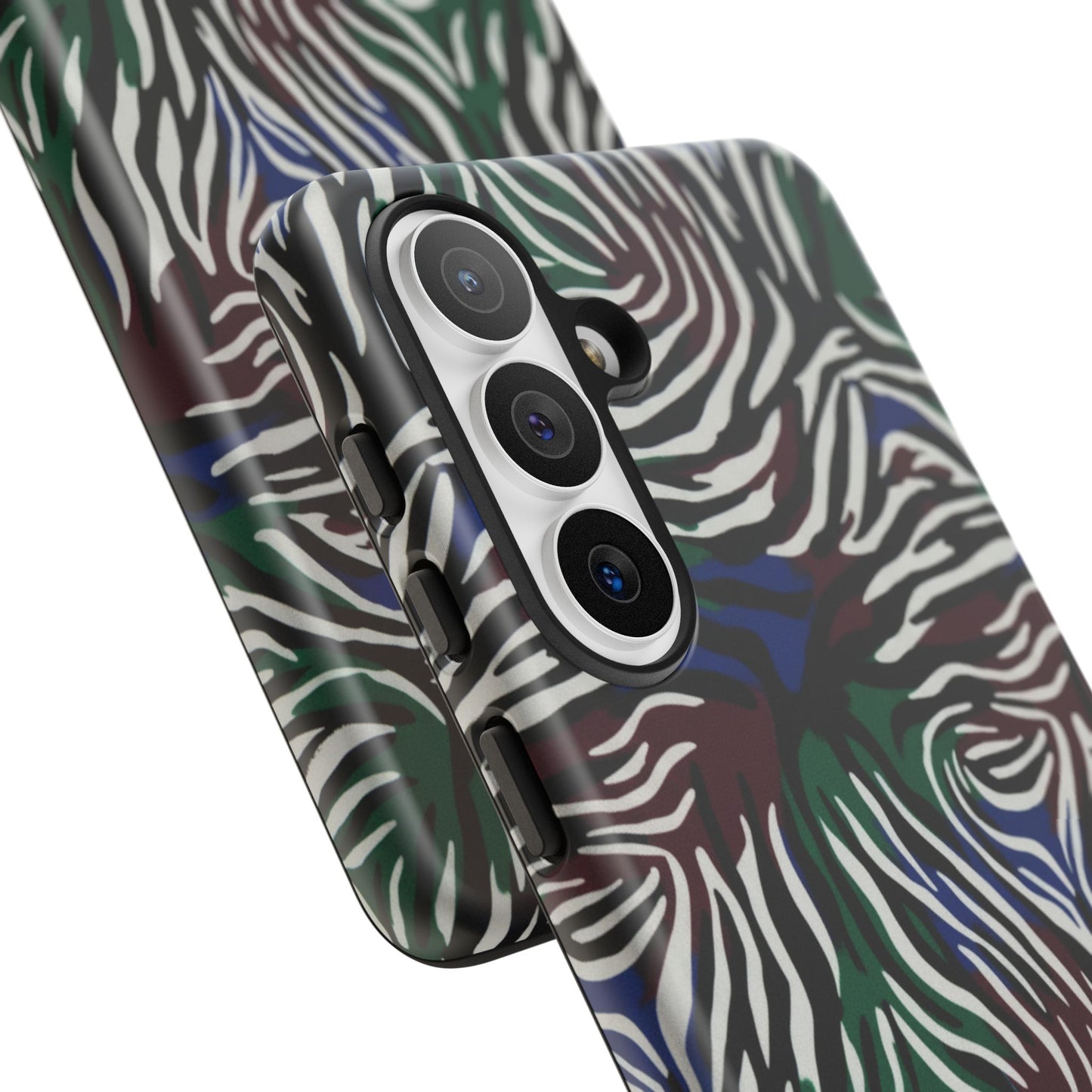 Zebra Camo Tough Phone Case – Green & Blue Animal Print Protective Cover
