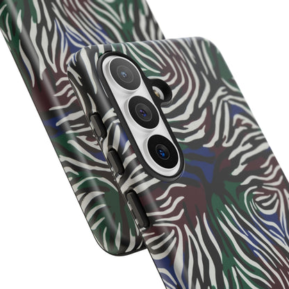 Zebra Camo Tough Phone Case – Green & Blue Animal Print Protective Cover