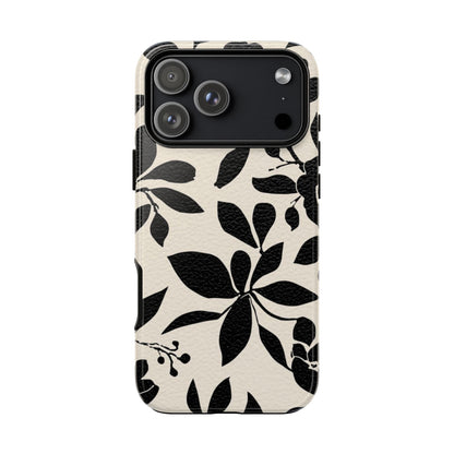 Black Floral Pattern Phone Case — Monochrome Botanical Tough Case
