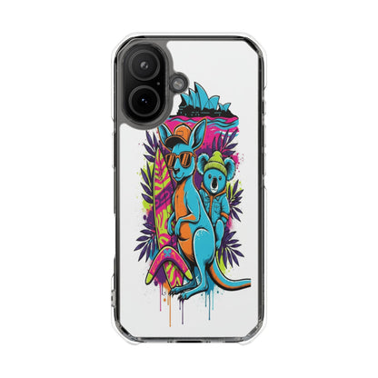 Clear Magnetic Phone Case — Colorful Surfing Kangaroo & Koala Art
