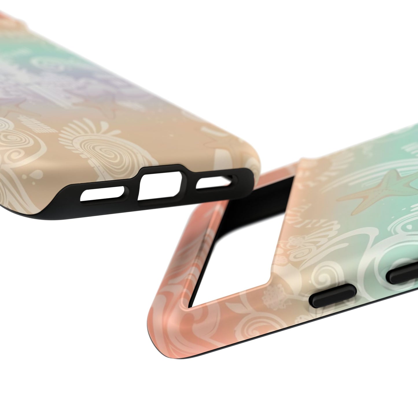 Tough Cases: Pastel Beach Pattern Phone Case — Starfish & Coastal Cityscape Protective Cover