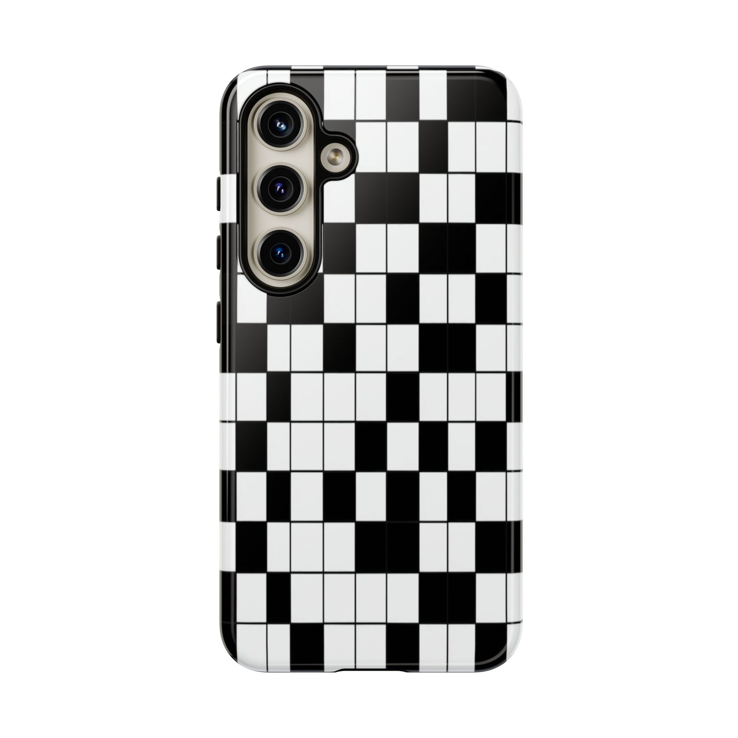 Crossword Grid Phone Case — Black & White Puzzle Pattern Tough Phone Cover