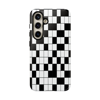 Crossword Grid Phone Case — Black & White Puzzle Pattern Tough Phone Cover
