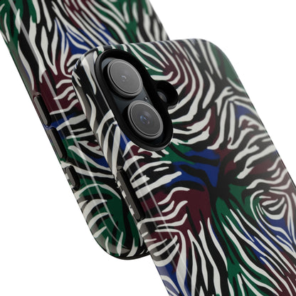 Zebra Camo Tough Phone Case – Green & Blue Animal Print Protective Cover