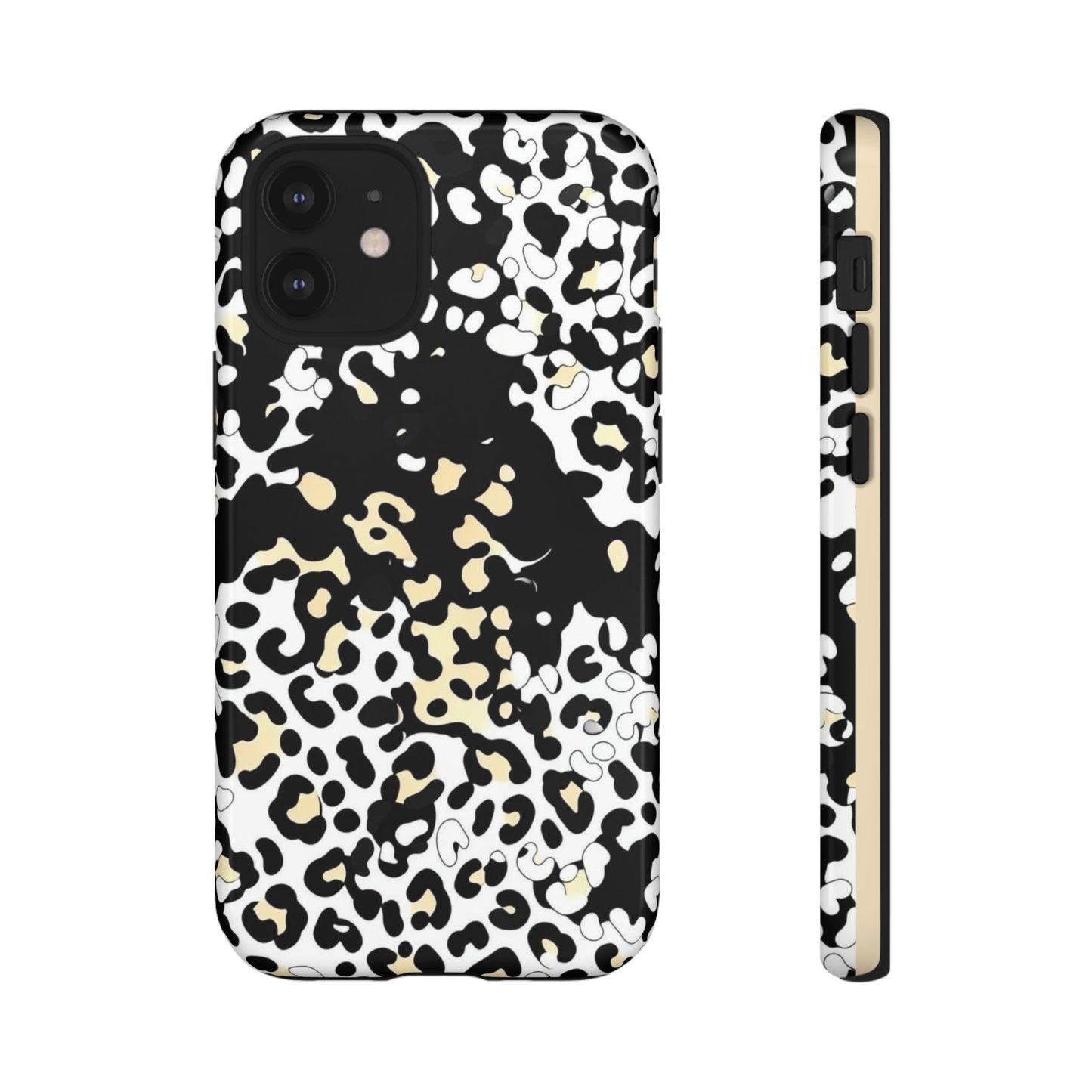 Leopard Splash Tough Phone Case — Black & Cream Animal Print Protective Cover