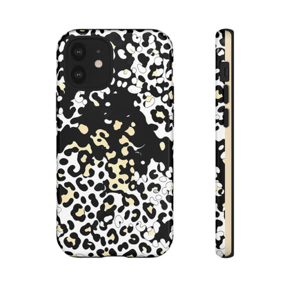 Leopard Splash Tough Phone Case — Black & Cream Animal Print Protective Cover