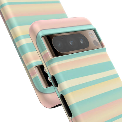 Pastel Striped Tough Phone Case — Mint, Peach & Cream Protective Cover