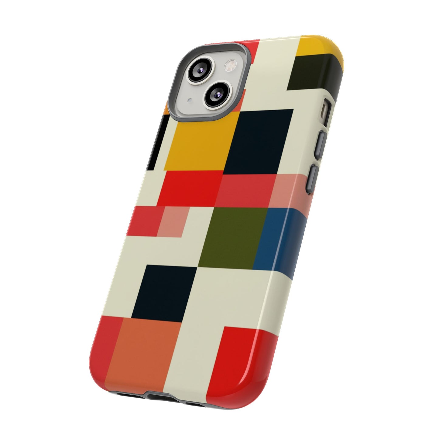 Abstract Color Block Tough Phone Case — Retro Geometric Protective Cover