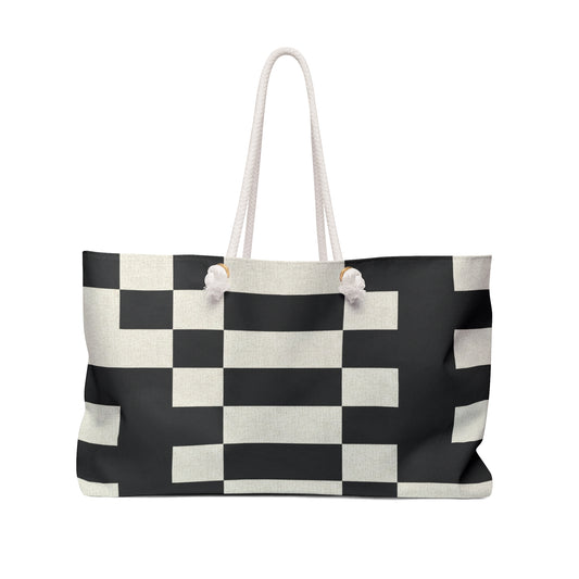 Monochrome Checkerboard Weekender Bag — Black & Ivory Travel Tote