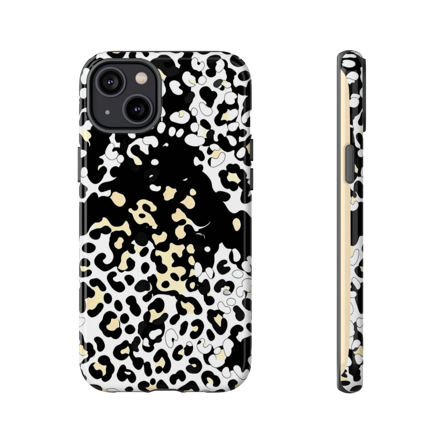 Leopard Splash Tough Phone Case — Black & Cream Animal Print Protective Cover