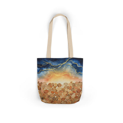 Sunset Pebble Beach Canvas Tote — Artistic Ocean Wave Beach Tote Bag