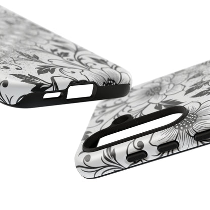 Floral Lace Phone Case — Black & White Vintage Flower Protective Case
