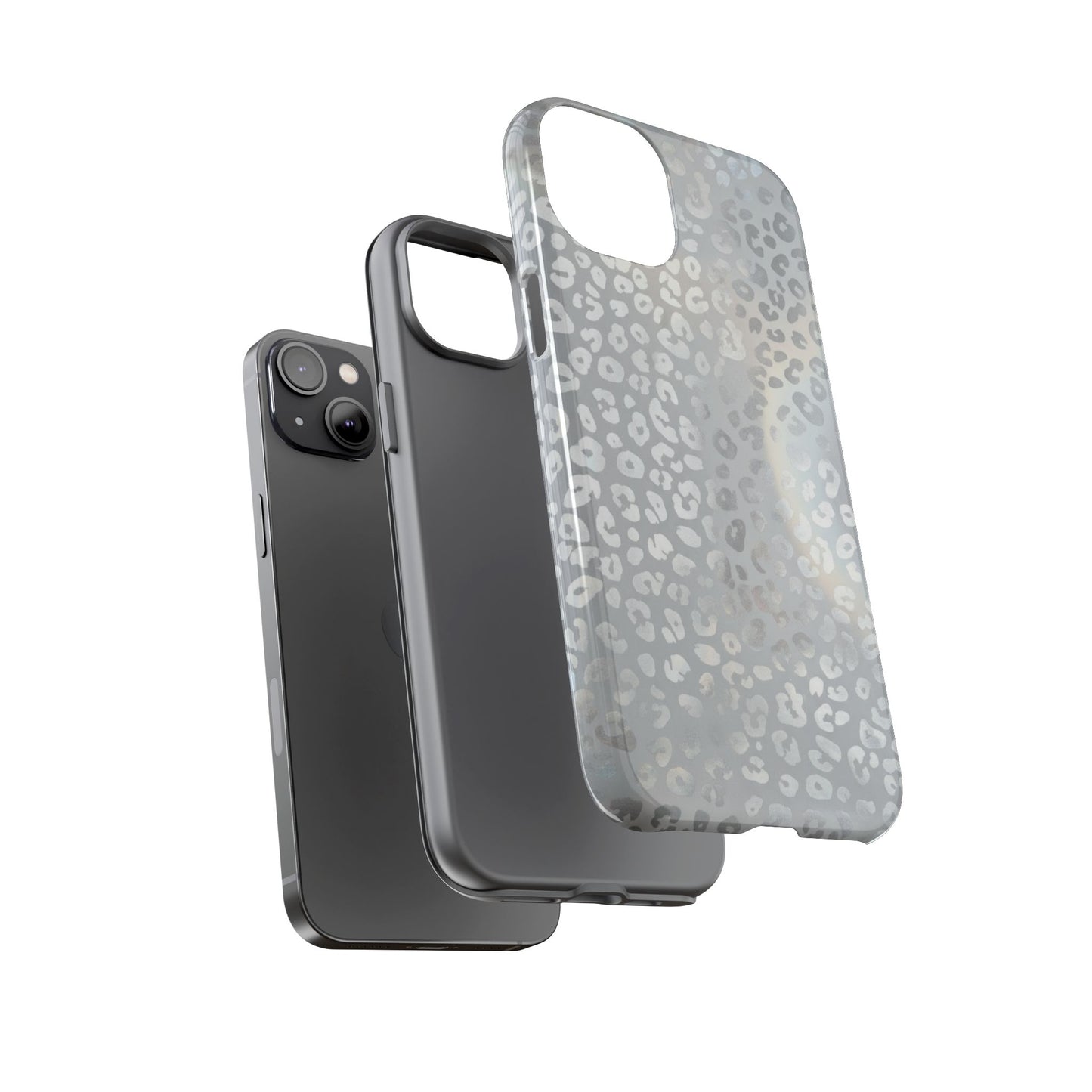 Grey Leopard Print Tough Phone Case — Durable Protective iPhone Cover