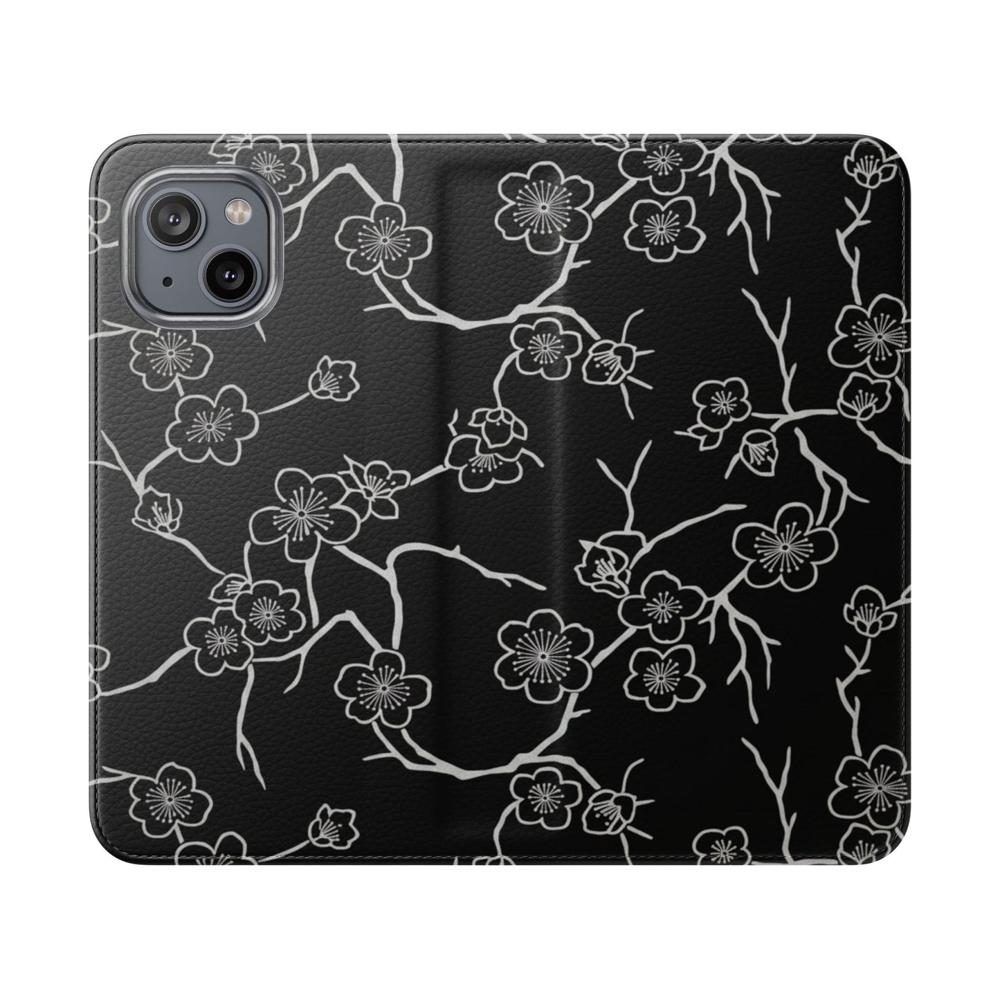 Black Cherry Blossom Flip Phone Case – Floral Wallet Flip Case with Card Slots
