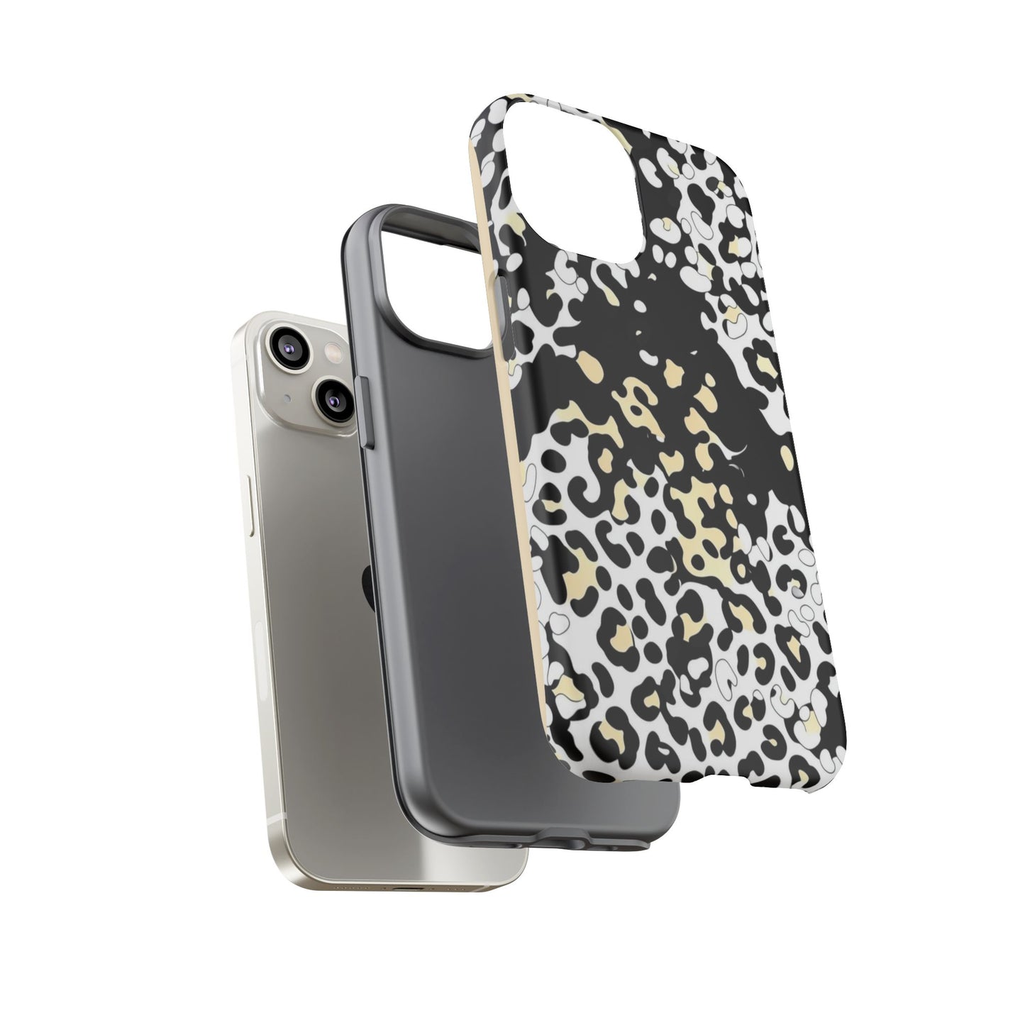 Leopard Splash Tough Phone Case — Black & Cream Animal Print Protective Cover