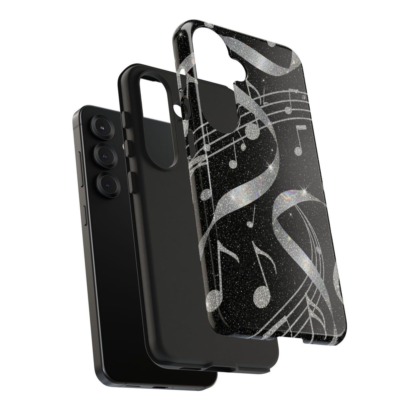 Musical Notes Tough Phone Case – Glitter Black Musician Phone Cover