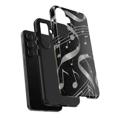 Musical Notes Tough Phone Case – Glitter Black Musician Phone Cover