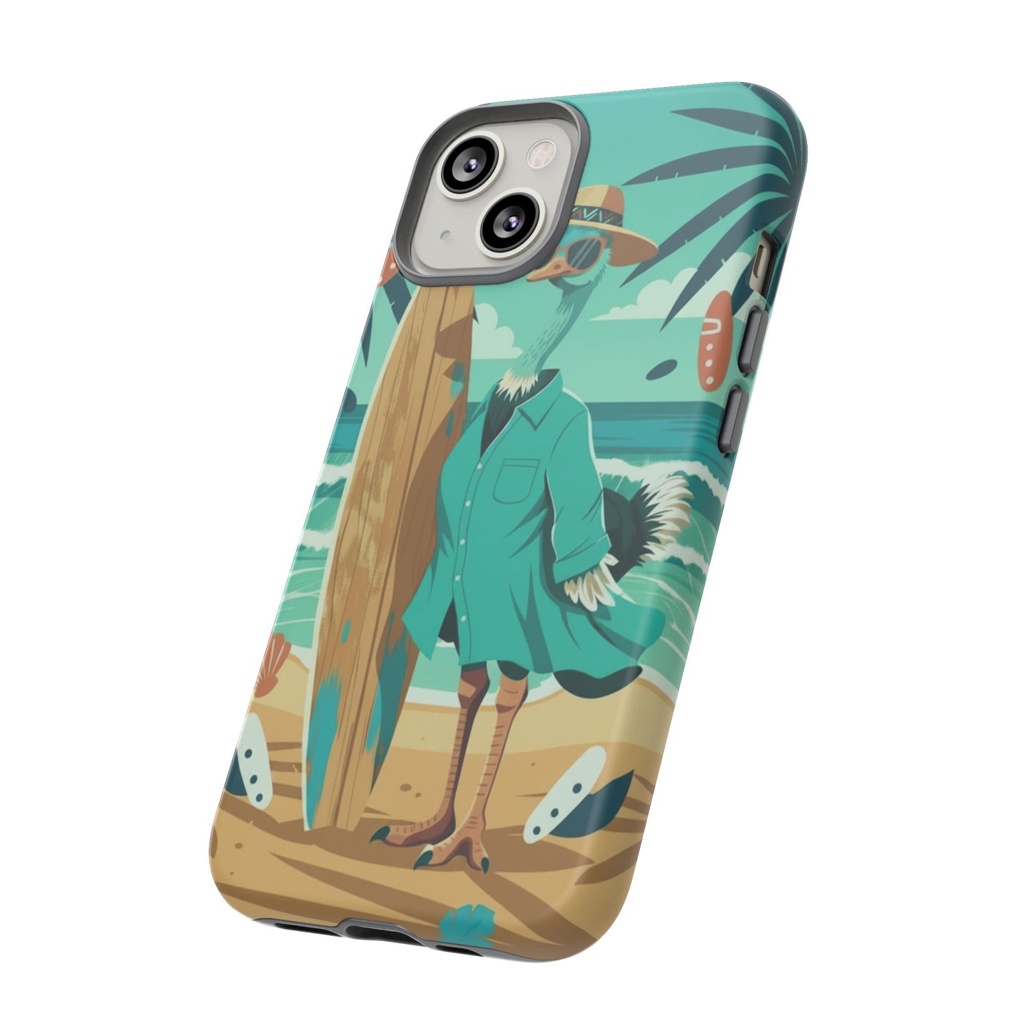 Phone Case — Retro Dressed Seagull Surfing Beach Illustration