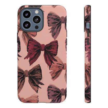Bow Pattern Tough Phone Case — Pink Watercolor Bows Protective iPhone Cover