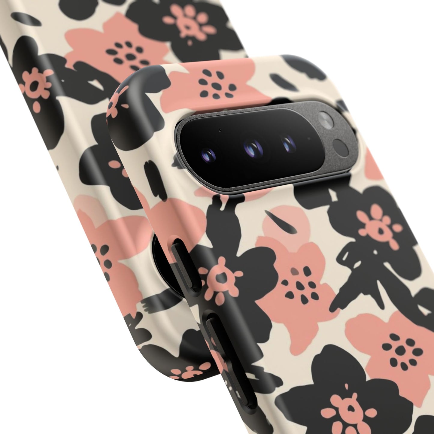 Floral Phone Case — Pink & Black Retro Blossom Protective Cover
