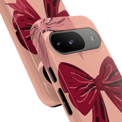 Bow Pattern Tough Phone Case — Pink, Red & Black Decorative Bows