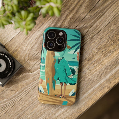 Phone Case — Retro Dressed Seagull Surfing Beach Illustration