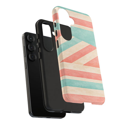 Pastel Stripes Tough Phone Case – Retro Coral & Teal Protective Cover