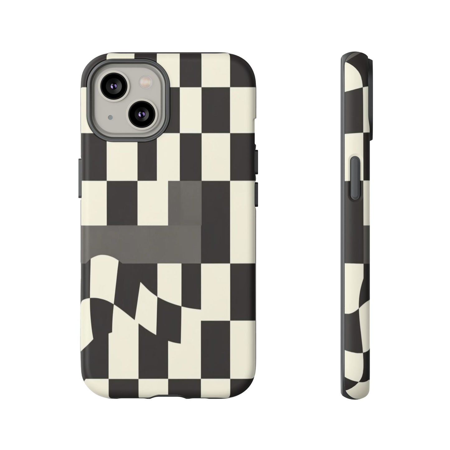 Checkerboard Wave Phone Case — Black & Cream Graphic Tough Case