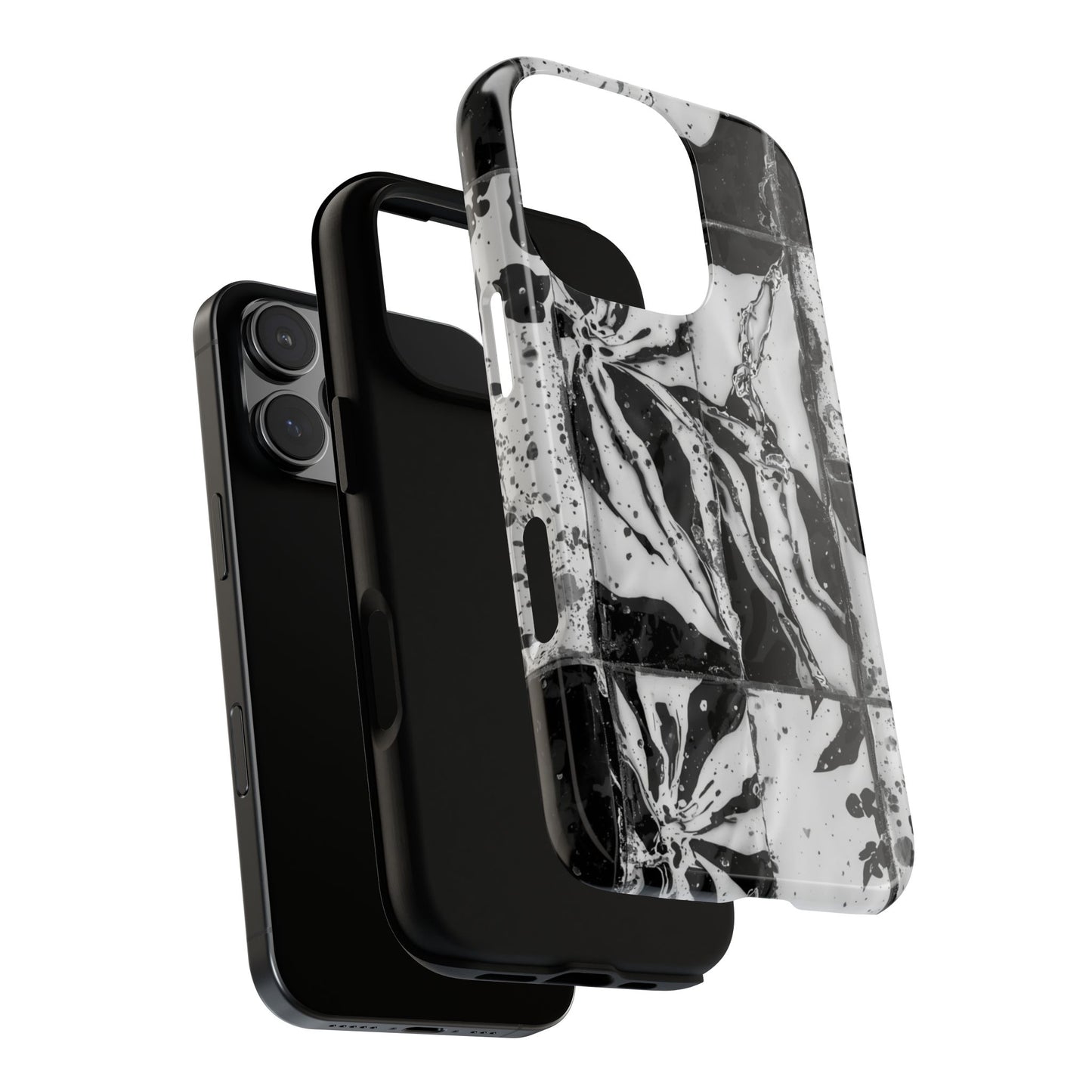 Monochrome Tile Floral Tough Phone Case