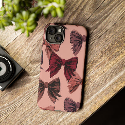 Bow Pattern Tough Phone Case — Pink Watercolor Bows Protective iPhone Cover