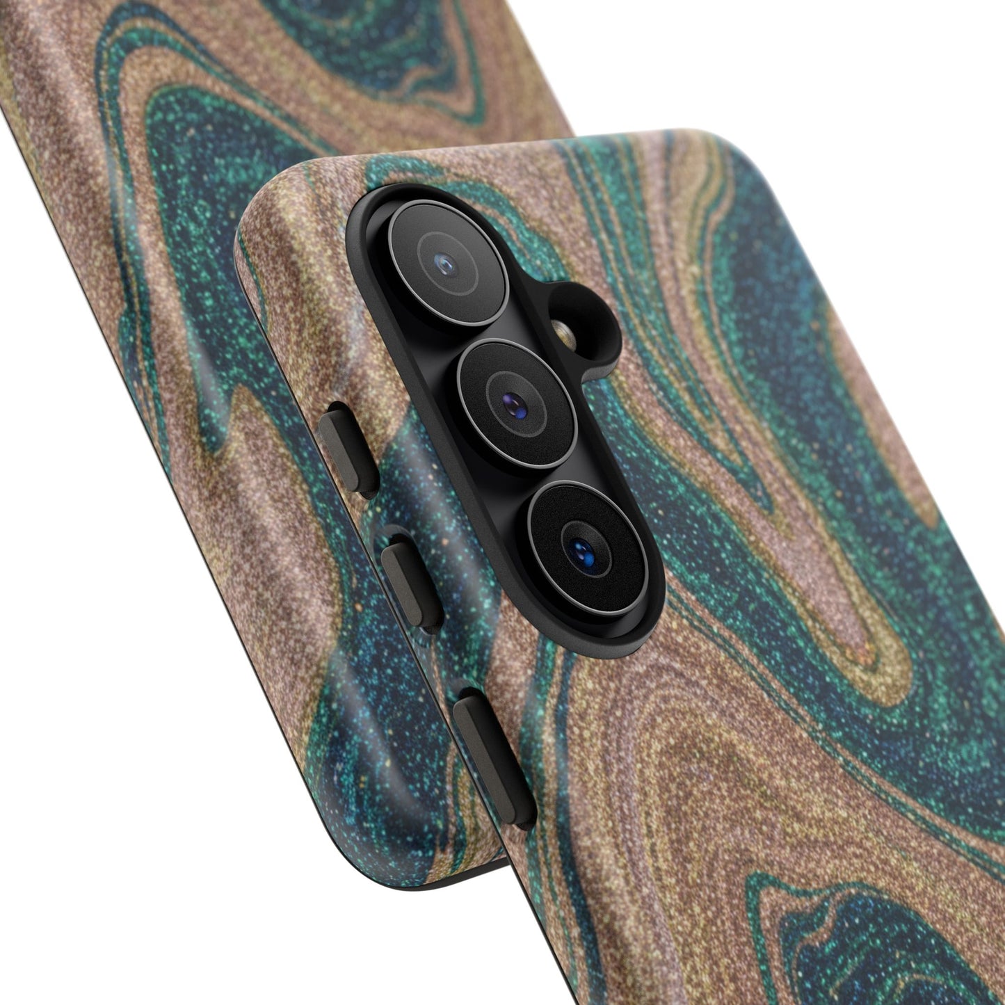 Marbled Teal & Gold Phone Case — Glitter Swirl Tough Case