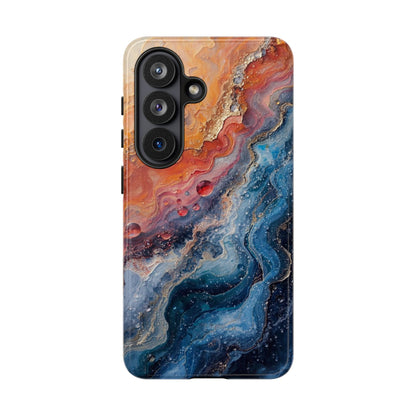 Marbled Galaxy Tough Phone Case — Abstract Blue & Coral Protective Cover