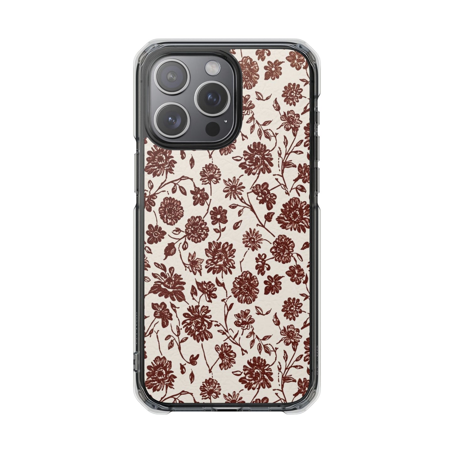 Floral Vintage Clear Phone Case — Brown Botanical Magnetic Impact Case